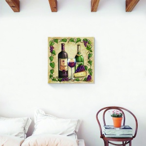 Tablou decorativ canvas cu vin, cașcaval și struguri de toamnă