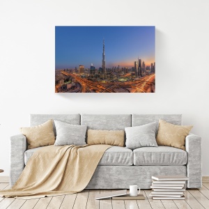 Tablou canvas apus urban cu clădiri iluminate