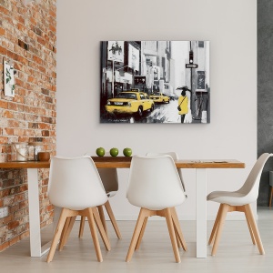 Tablou canvas - Oras, Cladiri, New York, Oameni, Taxi, Ploaie, Pictura, 60 x 80 cm - Img 4
