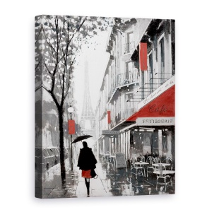 Tablou canvas - Oras, Cladiri, Paris, Oameni, Cafenea, Ploaie, Pictura, 75 x 100 cm