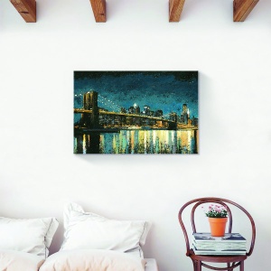 Tablou decorativ modern living cu clădiri iluminate și pod pe canvas