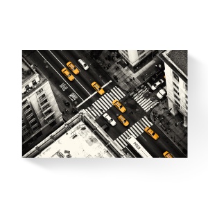 Tablou Canvas - Oras, Cladiri, Taxi, Galben, Alb/Negru, 80 x 120 cm