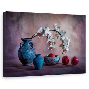 Tablou canvas - Orhidee si piersici , Natura moarta, Nectarine, 60 x 90 cm