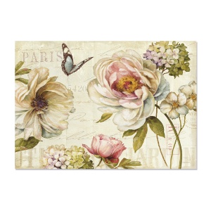 Tablou Canvas - Paris, Vintage, Flori, Trandafir, Hortensia, Fluture, 60 x 80 cm