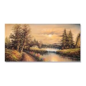 Tablou Canvas - Peisaj, Cascada, Dealuri, Copaci, Casuta, Toamna, 50 x 100 cm