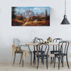 Tablou Canvas - Peisaj, Munte, Copaci, Casuta, Toamna, 50 x 100 cm - Img 2