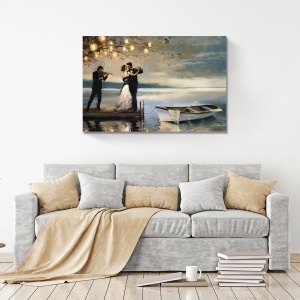 Tablou Canvas - Pereche, Iubire, Romantic, Muzician, Barca, Lumini, Lac, 80 x 120 cm - Img 2