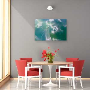 Tablou canvas - Pictura Cu Barca, Apa, Nori, Reflectie, 40 x 60 cm - Img 4