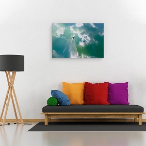Tablou canvas - Pictura Cu Barca, Apa, Nori, Reflectie, 60 x 90 cm - Img 2