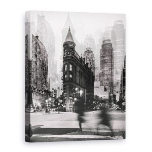 Tablou canvas - Plimbare, Gooderham, Cladirea Flatiron, Alb-Negru, 50 x 70 cm