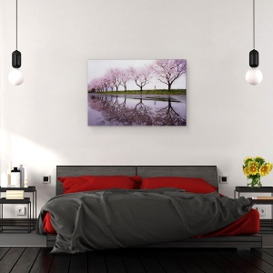 Tablou canvas - Ploaie De Primavara, Cirese, Inflorit, Copaci, Alee, Reflectie, 40 x 60 cm - Img 3