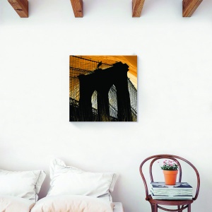 Tablou decorativ modern living cu Podul Brooklyn la apus, print pe canvas 60x60 cm