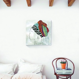 Tablou decorativ portret afro femeie multicolor pe canvas 60x60 cm