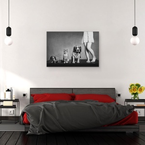 Tablou canvas - Portret De Familie, Prieteni, Alb-Negru, Animale De Companie, 40 x 60 cm - Img 3