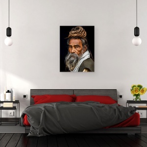 Tablou canvas - Portretul Unui Sadhu, Batran, Portret, Varsta, Par, Sadhu, India, 75 x 100 cm - Img 3