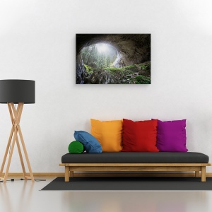 Tablou canvas - Privind spre cer, Peisaj, Copaci, Pestera, Raza De Soare, 60 x 90 cm - Img 2