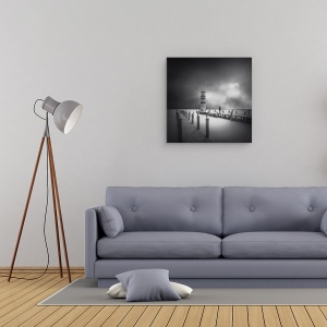 Tablou canvas - Punct De Vedere, Peisaj, Alb-Negru, Poveste, Soare, 60 x 60 cm - Img 2