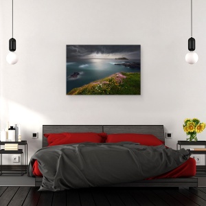 Tablou canvas - Punctul Godrevy, Far, Flori, Stanca, Furtuna, Nori, 40 x 60 cm - Img 3