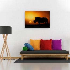 Tablou canvas - Rasarit In Rhino, Natura, Salbatic, Salbatic, Animal, Rinocer, 60 x 90 cm - Img 2
