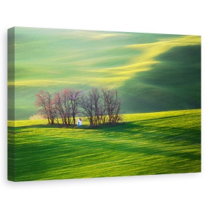 Tablou canvas - Rasarit in Toscana, Peisaj, Spiritual, Capela, Verde, 80 x 120 cm
