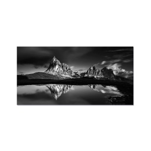 Tablou Canvas - Reflectie, Peisaj, Muntii, Lac, Natura, Alb/Negru, 50 x 100 cm