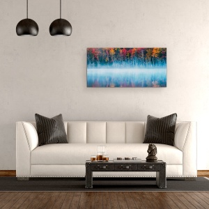 Tablou Canvas - Reflexie De Dimineata, Peisaj, Toamna, Atmosfera, Ceata, 50 x 100 cm - Img 3