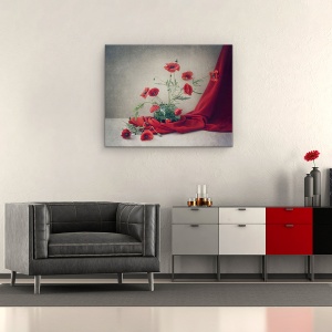 Tablou canvas - Rosu, Tesatura, Perdea, Maci, 60 x 75 cm - Img 2