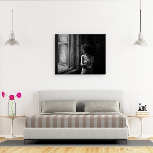 Tablou canvas - Singur, Portret, Alb-Negru, Femeie, Persoana, Vulnerabil, 60 x 75 cm - Img 3