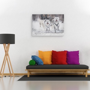Tablou canvas - Sporturi De Iarna, Actiune, Caine, Sanie, Viteza, 40 x 60 cm - Img 2