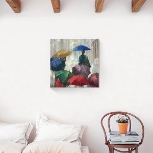 Tablou decorativ Stradă ploaie cu umbrelă pe canvas 60x60 cm