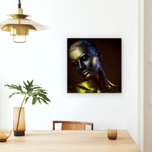 Tablou Canvas - Timp, Clepsidra, Aur, Fata, Ochii Inchisi, 90 x 90 cm - Img 4