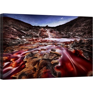 Tablou canvas - Ultima Lumina in Rio Tinto, Noapte, Peisaj, Huelva, Rosu, Rau, Curent, 50 x 80 cm