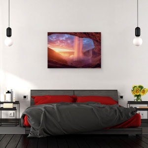 Tablou canvas - Un Zid De Flacari, Roz, Cascada, Pestera, Peisaj, Flux, 80 x 120 cm - Img 3