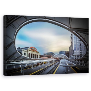 Tablou canvas - Union Station Denver - Apus De Soare Lent, Arhitectura, Uniune, Statie, Gara, Cale Ferata, 50 x 80 cm