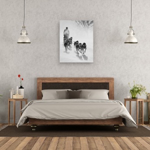 Tablou canvas - Urmarire, Sanie, Caini, Iarna, Actiune, Zapada, 60 x 75 cm - Img 3