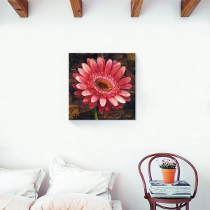 Tablou canvas floral vintage Gerbera roz 60x60 cm