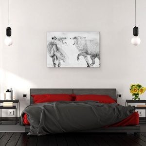 Tablou canvas - Vis de Iarna, Fauna, Vulpe, Iarna, Monocrom, Alb-Negru, 60 x 90 cm - Img 3