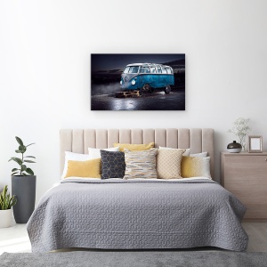 Tablou canvas - VW Kleinbus, Albastru, Masina, Pictura In Lumina, 50 x 80 cm - Img 3