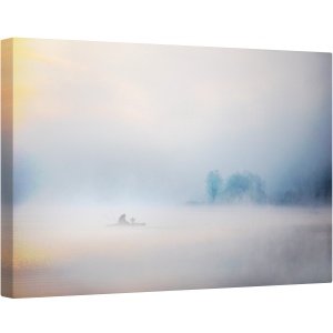 Tablou canvas - Zori, Dimineata, Lac, Reflectie, Nori, Pescuit, 40 x 60 cm