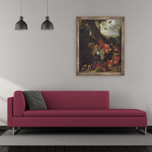 Tablou inramat - Abraham Brueghel - Fructe si animale, 50 x 60 cm - Img 2