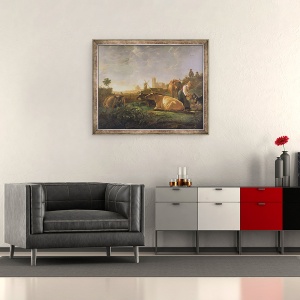 Tablou inramat - Aelbert Cuyp - O vedere indepartata a Dordrecht cu pastorul de dormit si cinci vaci Dortul mic, 50 x 60 cm - Img 2