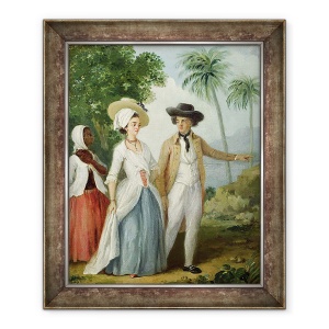 Tablou inramat - Agostino Brunias - Un plantator si sotia sa, asistat de un servitor, 70 x 85 cm