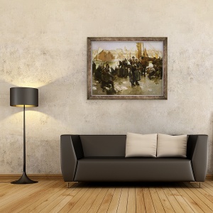 Tablou inramat - Albert Chevallier Tayler - Plecarea flotei de pescuit, Boulogne, 60 x 80 cm - Img 2