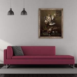 Tablou inramat - Alexandre-Francois Desportes - Un joc de pisica Atacarea mort ulei, 70 x 85 cm - Img 2