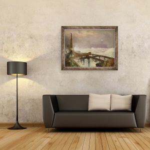 Tablou inramat - Alfred William Hunt - Lumini albastre, debarcaderul Teignemouth - iluminarea lampilor la apusul soarelui, 60 x 80 cm - Img 2