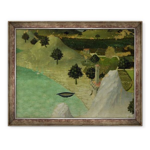 Tablou inramat - Ambrogio Lorenzetti - Vedere la un castel pe marginea unui lac, 70 x 90 cm