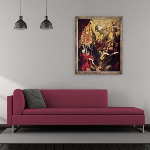 Tablou inramat - Ambroise Fredeau - Sfantul Nicolae din Tolentino cu un concert de ingeri, 50 x 60 cm - Img 2