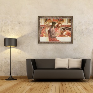 Tablou inramat - Andrea del Castagno - Cina cea de Taina, detaliu al Sfintilor Ioan si Petru, Hristos si Iuda, 60 x 80 cm - Img 2