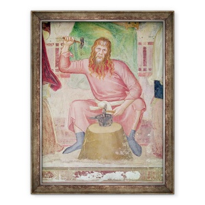 Tablou inramat - Andrea di Bonaiuto - Alegoria Bisericii Active si Triumfitoare, detaliu al unei sectiuni din dreapta jos aratand Tubal-Cain, 60 x 80 cm