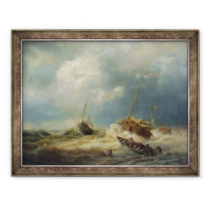 Tablou inramat - Andreas Achenbach - Navele intr-o furtuna pe coasta olandeza, 60 x 80 cm